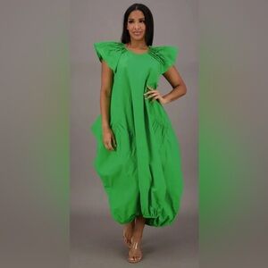Advance Apparels Green Flutter Sleeve Midi Dress